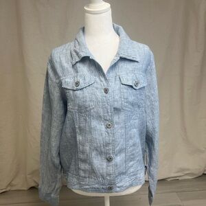 JNY Jones New York Women's Light Blue Denim Linen Jacket Sz L